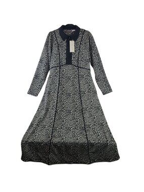 NEW Mint Velvet Animal Jacquard Midi Dress With Collar & Long Sleeves - Size L